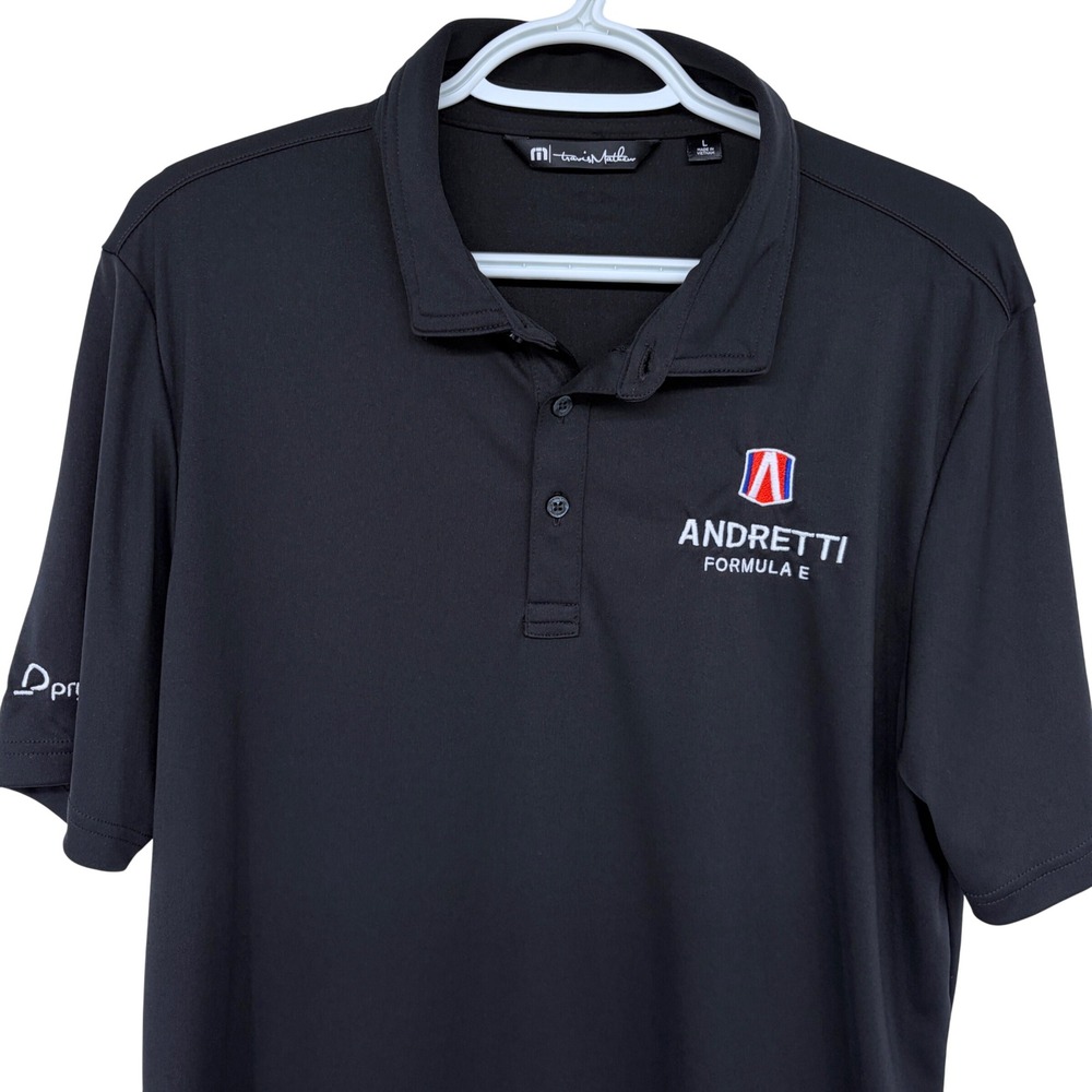 Travis Mathew Golf Andretti Formula E Polo Shirt Mens Large Black Performance